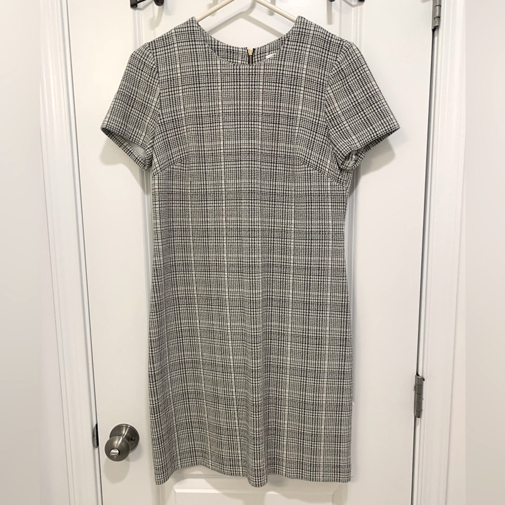 Calvin Klein Women's Black and White Plaid Sheath Professional Dress